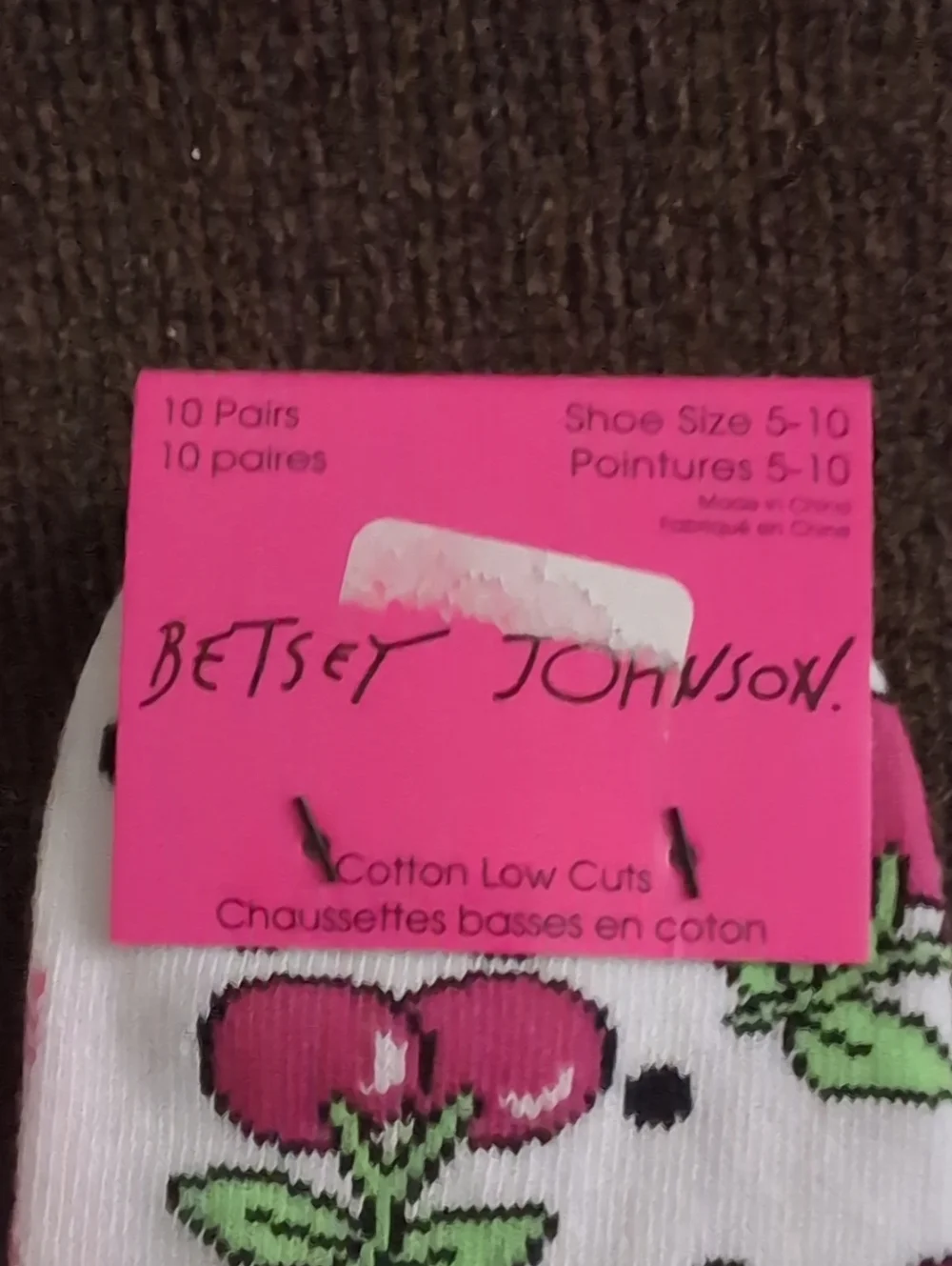 Betsey Johnson Low Cut Socks w/ Pink Cherry Print 10 Pairs New